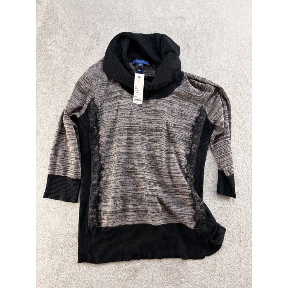 Apt.9 Cowl Neck Sweater Women's PXL Petite Black Gray Long Sleeve NWT